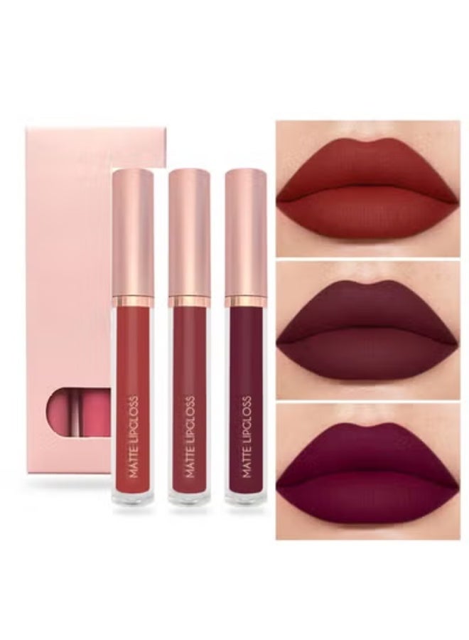 DNMBeauty 3Pcs Deep Dark Red Purple Plum Matte Liquid Lipstick Sets,Smudge Waterproof 24-hour Matte Lipstick dark Red Matte Lipstick Lip Stain Gloss Long Lasting #D - Image 1